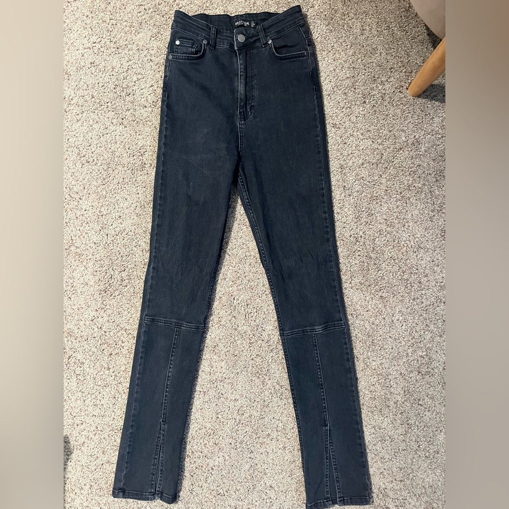 Nastygal front split hem black jeans